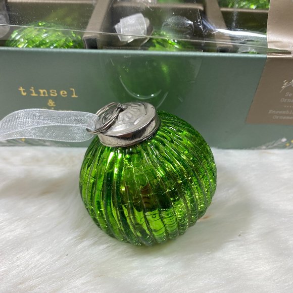 34th Pine Kugel Vintage Style Green Mercury Crackled Glass Ball Ornaments SET 6 - Picture 1 of 4